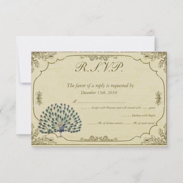 Carte RSVP Mariage Peacock vintage (Devant)