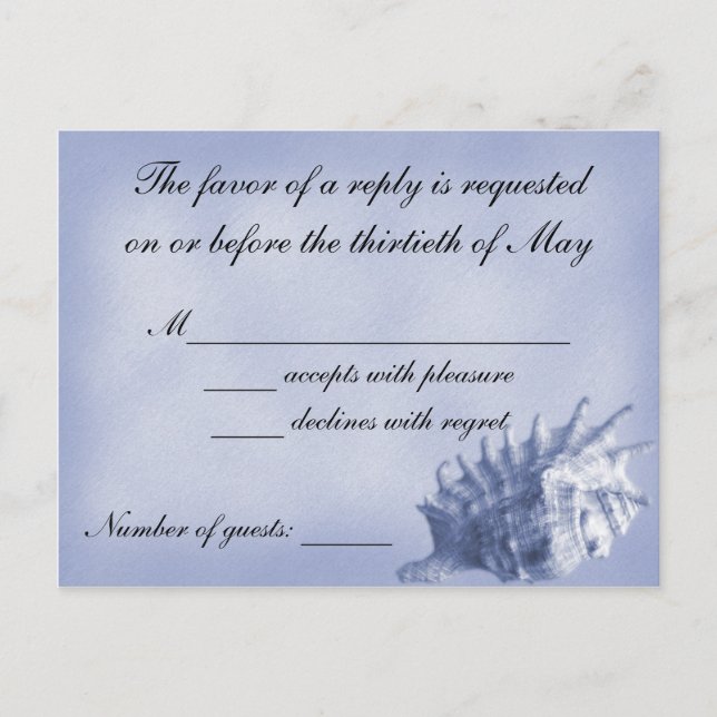 Carte RSVP Mariage Plage (bleu foncé) (Devant)