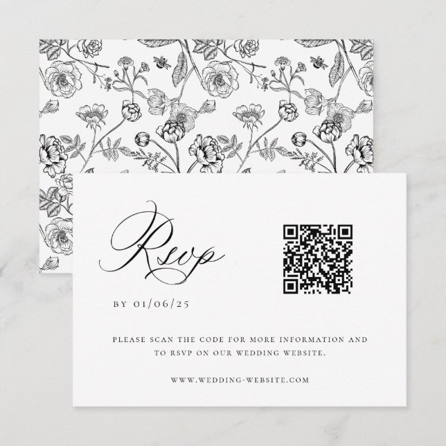 Carte RSVP Mariage QR Code de la Chinoiserie noire (Devant / Derrière)