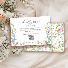 Carte RSVP Mariage QR Code Elégant Fleur sauvage