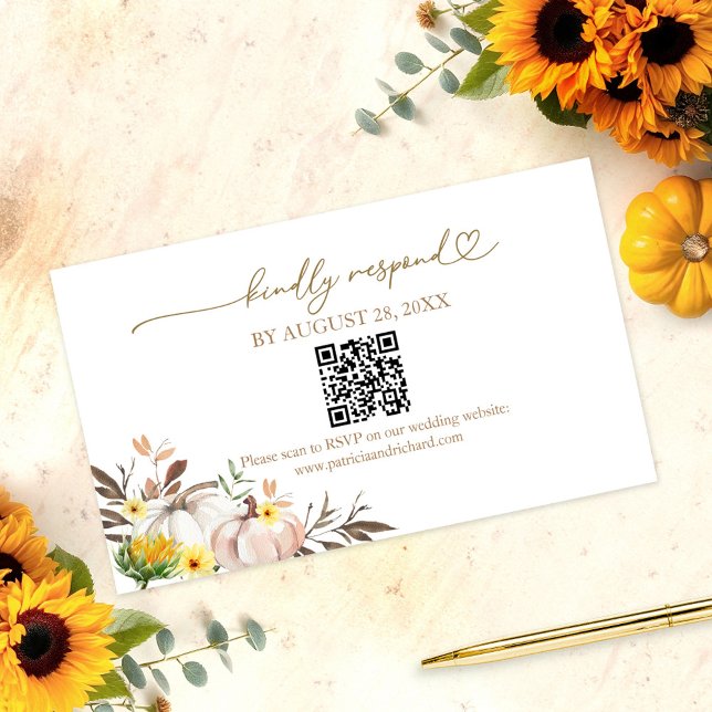 Carte RSVP Mariage QR en ligne Fall in Love (Créateur téléchargé)