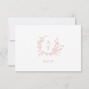 Carte RSVP mariage Rose Gold Crest Monogram