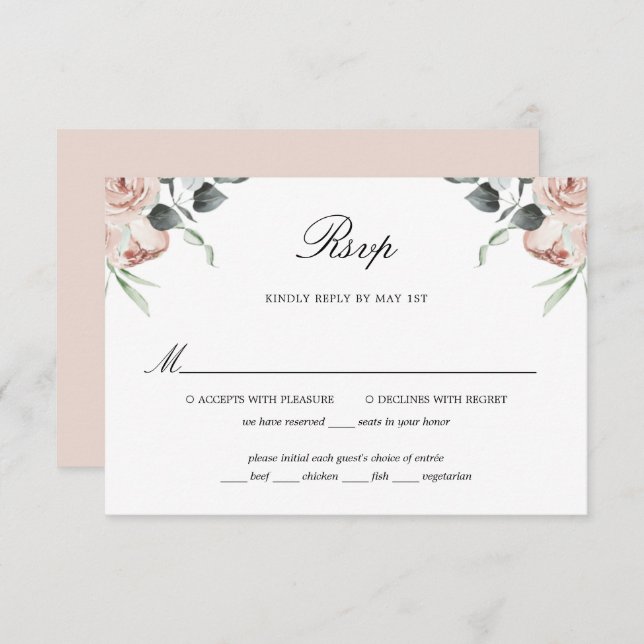 Carte RSVP Mariage Rose rose Dusty (Devant / Derrière)