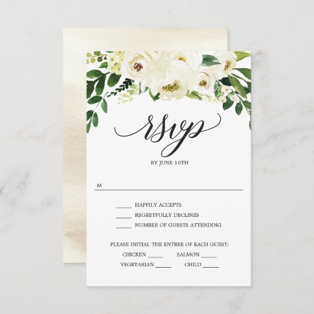 Carte RSVP mariage Roses blanches (Devant / Derrière)