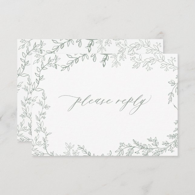 Carte RSVP Mariage RSVP Sage Vert Feuilleté (Devant / Derrière)