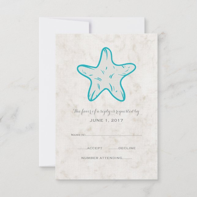 Carte RSVP Mariage Rustique Turquoise Starfish (Devant)