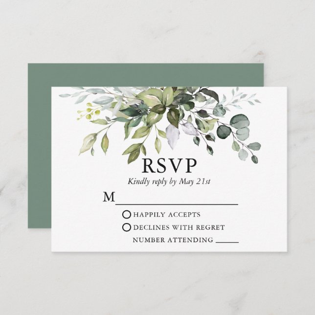 Carte RSVP Mariage Sage vert Aquarelle (Devant / Derrière)
