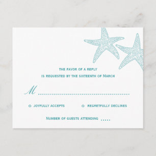 Carte RSVP Mariage Starfish - Turquoise