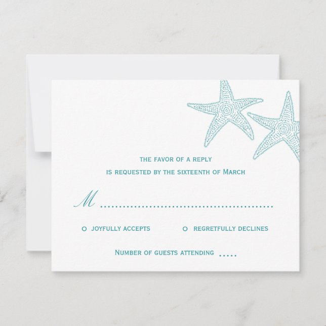 Carte RSVP Mariage Starfish - Turquoise (Devant)