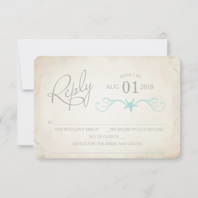 Carte RSVP, mariage sur la plage Starfish (Devant)