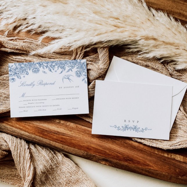 Carte RSVP mariage Toile Bleue avec choix de repas (Créateur téléchargé)