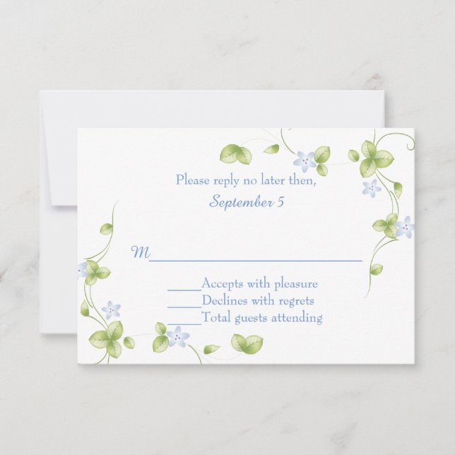 Carte RSVP Mariage Vins Floraux Bleus (Devant)