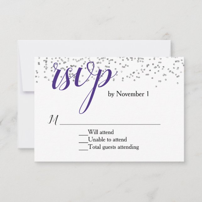 Carte RSVP mariage violet et blanc ultra violet (Devant)