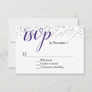 Carte RSVP mariage violet et blanc ultra violet