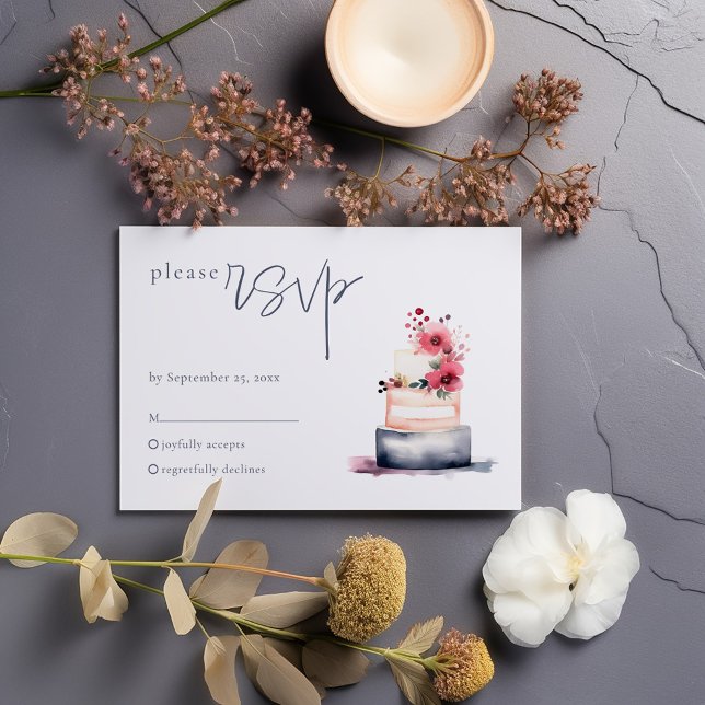 Carte RSVP Mariage Watercolor (Watercolor Wedding Cake Illustration Wedding RSVP response card)