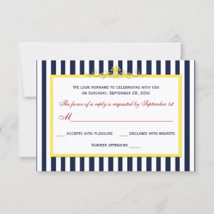 Carte RSVP Marine, Blanc, Jaune, Rouges