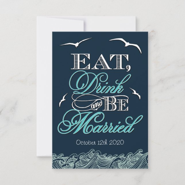 Carte RSVP Marine Blue & Aqua Nautical Wedding (Devant)