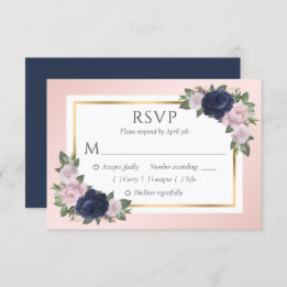 Carte RSVP Marine Blue Blush Gold Floral Wedding
