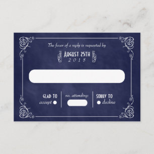 Carte RSVP Marine Blue Chalkboard Art Déco Mariage