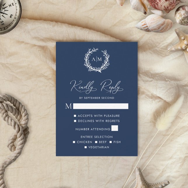 Carte RSVP Marine Blue Coral Reef Nautique Mariage (Créateur téléchargé)