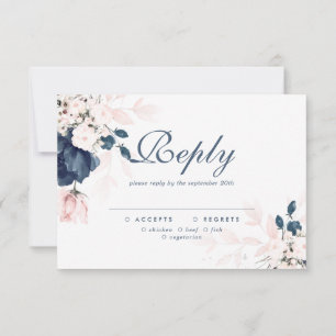 Carte RSVP Marine Blue et Blush Rose Floral Weddin
