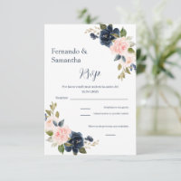 Carte RSVP marine Blue Floral