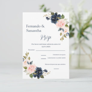 Carte RSVP marine Blue Floral