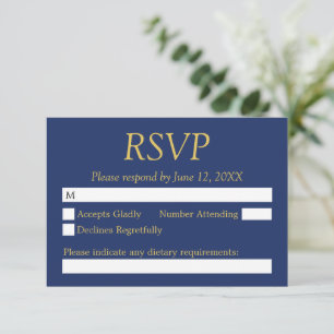 Carte RSVP Marine Blue Golden Beige Wedding