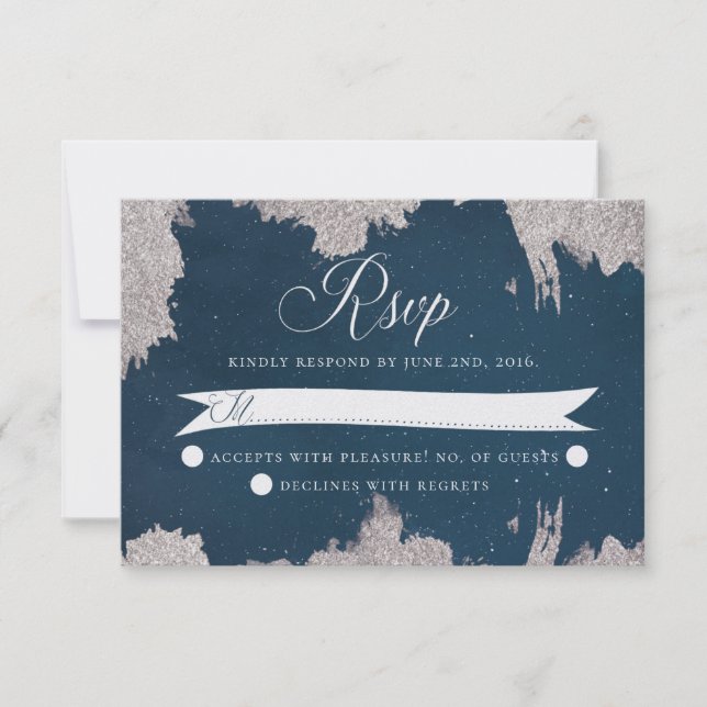 Carte RSVP Marine Blue Silver Celestial Star Weddi (Devant)