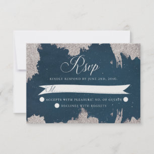 Carte RSVP Marine Blue Silver Celestial Star Weddi