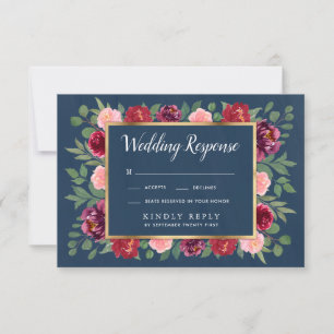 Carte RSVP Marine Blush Pink Gold Burgundy Wedding