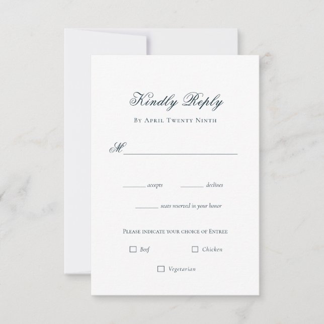 Carte RSVP marine et mariage blanc simple (Devant)