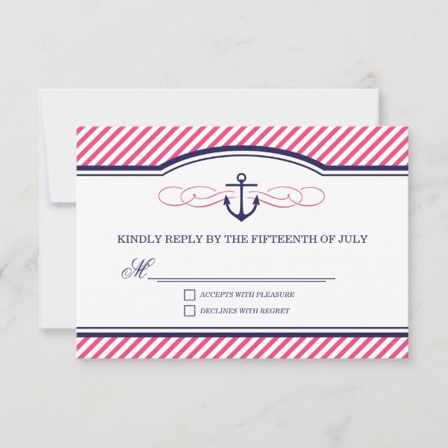 Carte RSVP marine et rose Ancre nautique mariage (Devant)