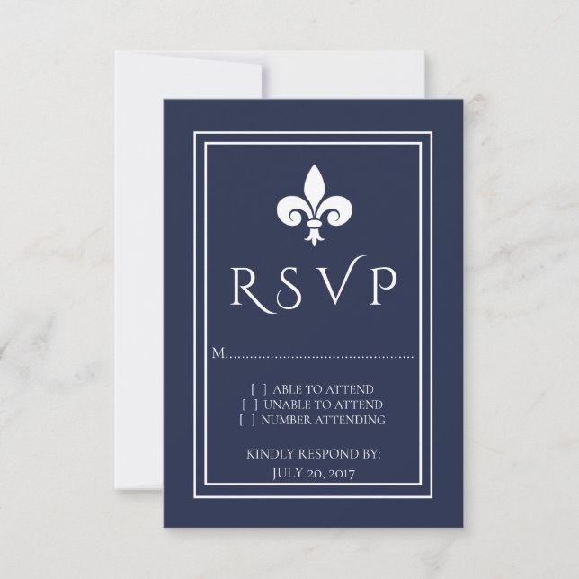 Carte RSVP Marine Fleur de Lis Wedding (Devant)