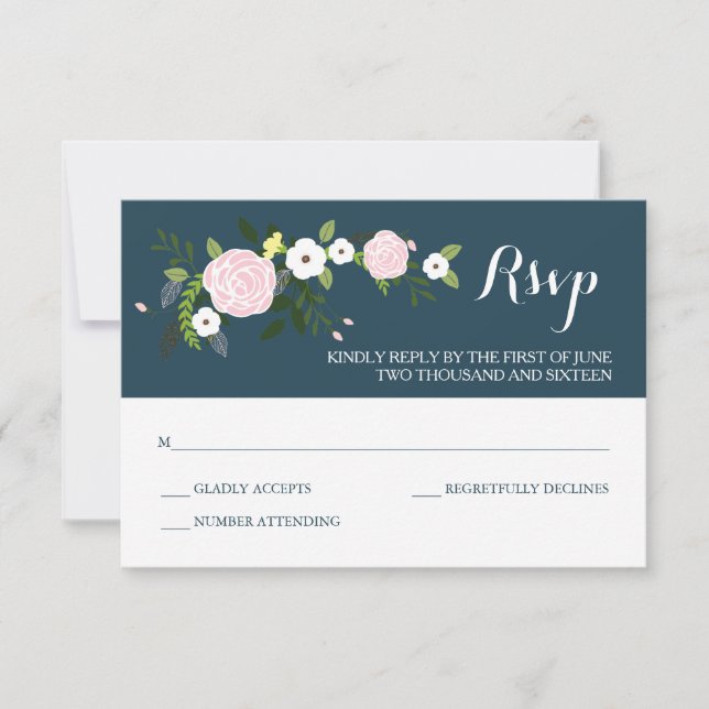 Carte RSVP Marine Floral Garden (Devant)