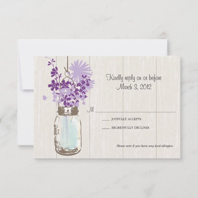 Carte RSVP Mason Jar et Fireflets (Devant)