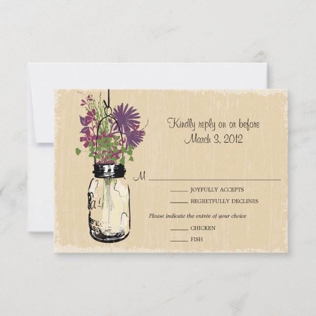 Carte RSVP Mason Jar et Fleurs sauvages (Devant)