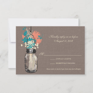 Carte RSVP Mason Jar et Fleurs sauvages
