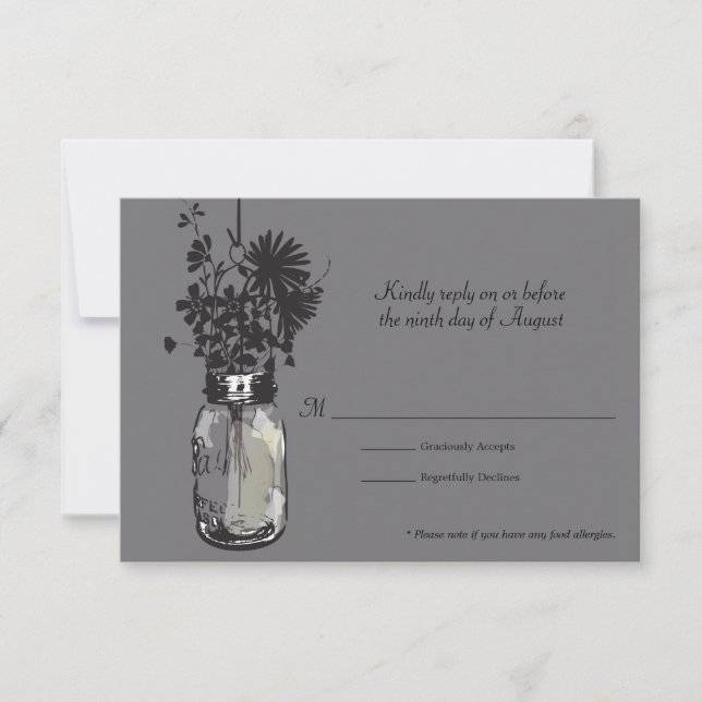 Carte RSVP Mason Jar et Fleurs sauvages (Devant)