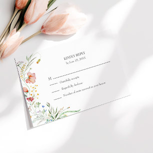 Carte RSVP Meadow Wedding Fleur sauvage colorée
