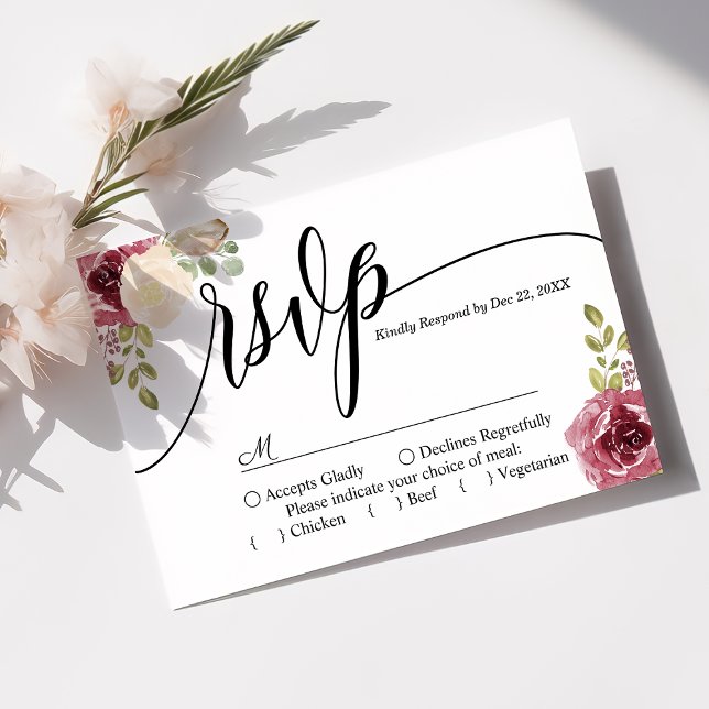 Carte RSVP Merlot Floral Mariage Bourgogne (Créateur téléchargé)