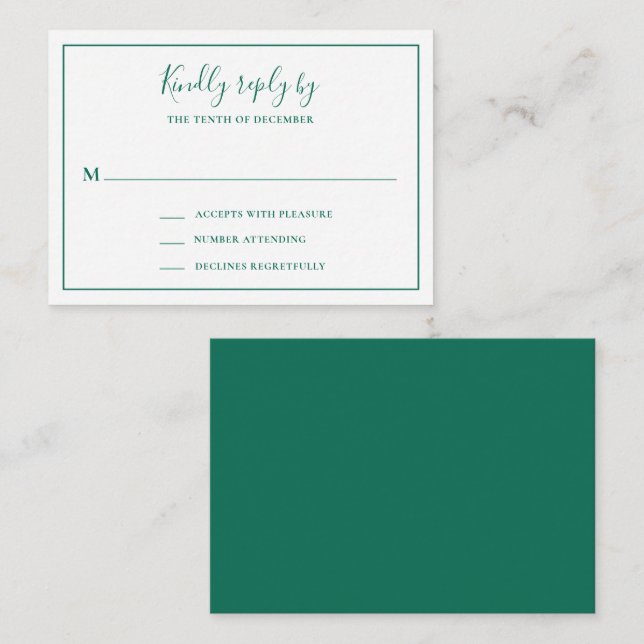 Carte RSVP mini mariage vert émeraude traditionnel (Devant / Derrière)