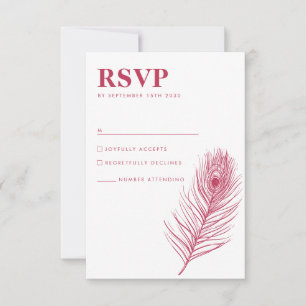 Carte RSVP mini Peacock Feather Magenta Wedding
