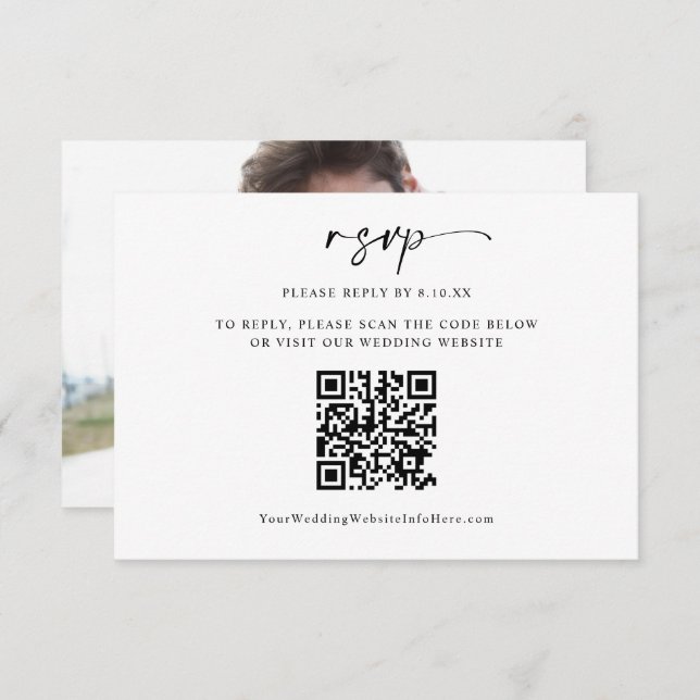 Carte RSVP minima moderne Mariage QR Code photo (Devant / Derrière)