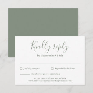 Carte RSVP minimal de mariage vert olive Script