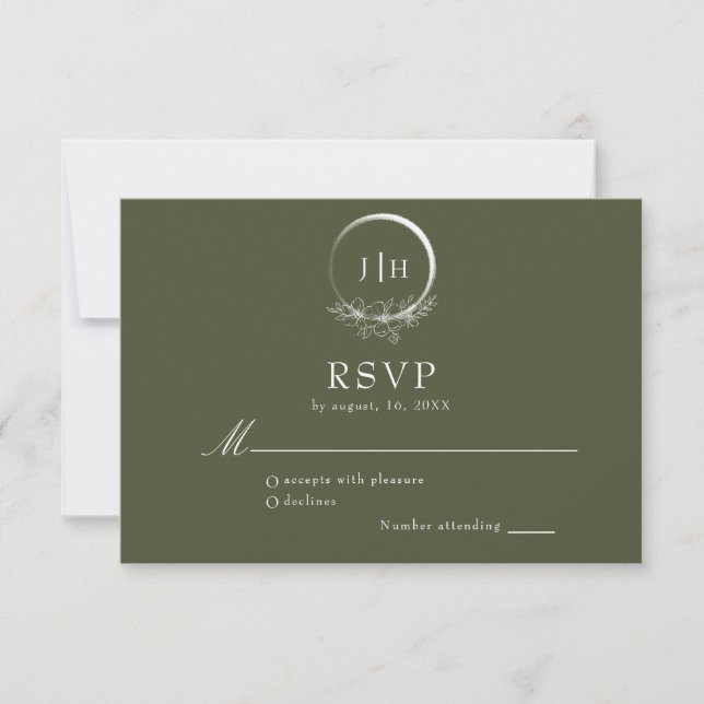 Carte RSVP minimal Olive Bohème Vert Mariage (Devant)