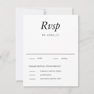 Carte RSVP minimale Elégante Mariage Blanc