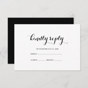 Carte RSVP minimale Noir Noir Mariage