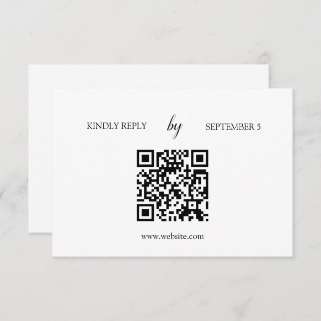 Carte RSVP minimaliste blanc moderne QR Code Maria (Devant / Derrière)