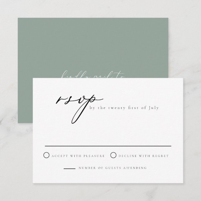 Carte RSVP minimaliste CARMEN Sage Green (Devant / Derrière)